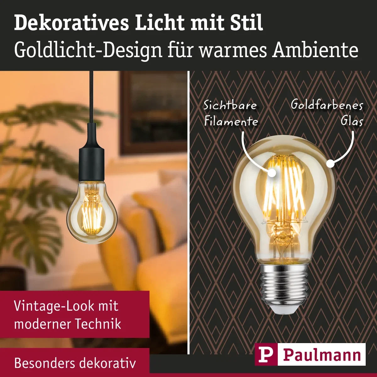 Paulmann LED-Leuchtmittel E27 Goldlicht Dimmbar Vintage
