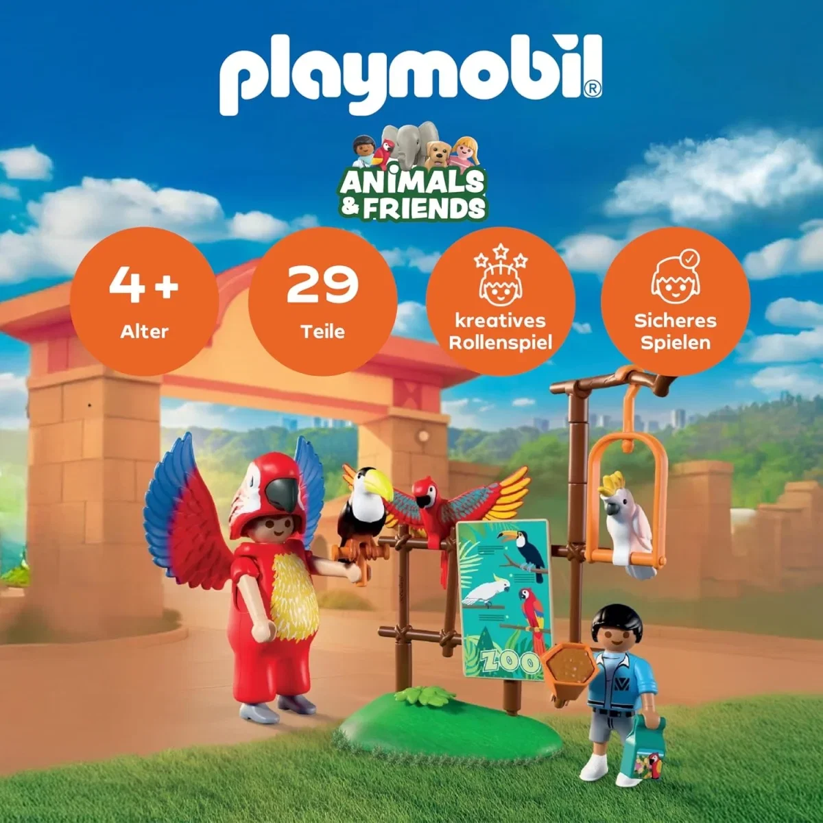 PLAYMOBIL Animals & Friends Zoo mit Tukan, Kakadu, Papagei und Vogelschaukel