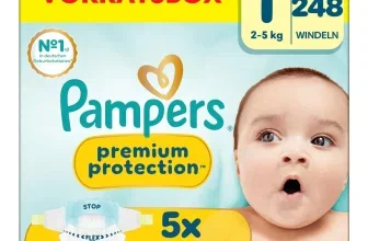 Pampers Vorratsbox mit 248 Windeln Größe 1 und Baby-Porträt