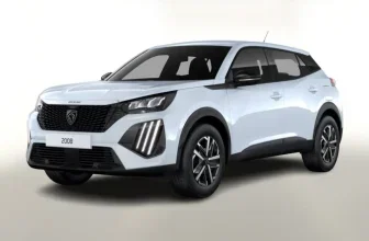 Weißer Peugeot 2008 SUV von der Seite mit Frontansicht und Detailaufnahmen der Räder