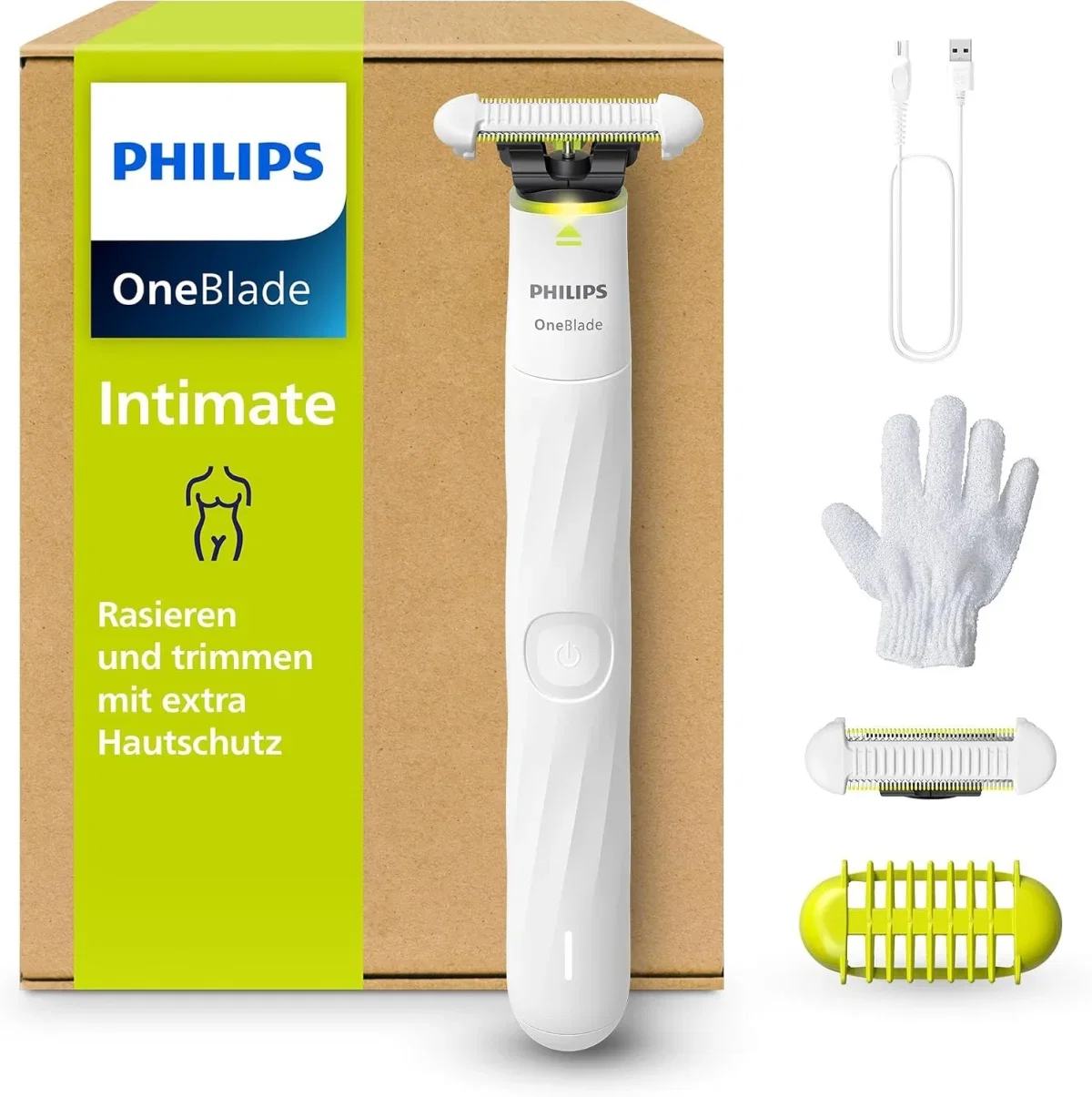 Philips OneBlade Intimate für Frauen Modell QP1930/34 (Rasieren und Trimmen mit extra Hautschutz für den Intimbereich)