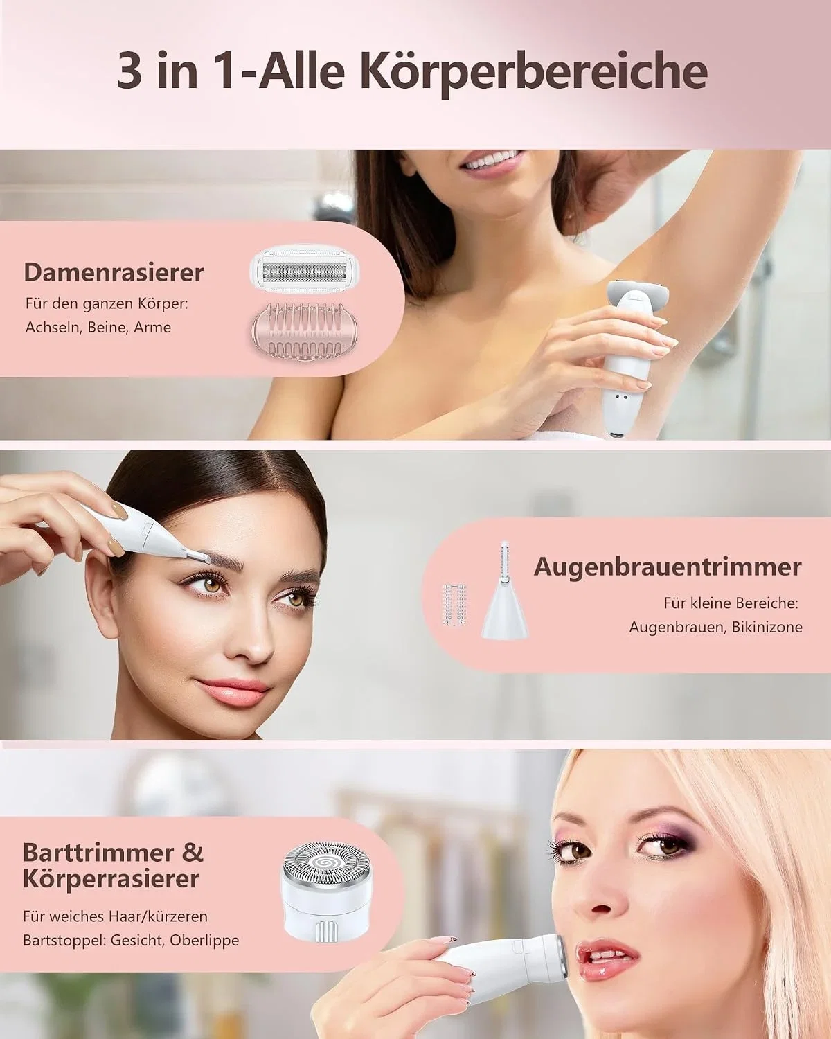 houpoo Damen 3-In-1 Damen Rasierer