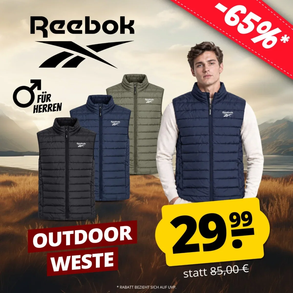 Reebok Gilet Herren Outdoor Weste (3 Farben, Gr. S bis 2XL)