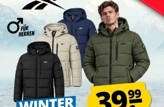 Reebok Herren Winterjacken in Schwarz, Beige, Blau und Grün mit Preis 39,99 Euro und Rabatt -64 Prozent