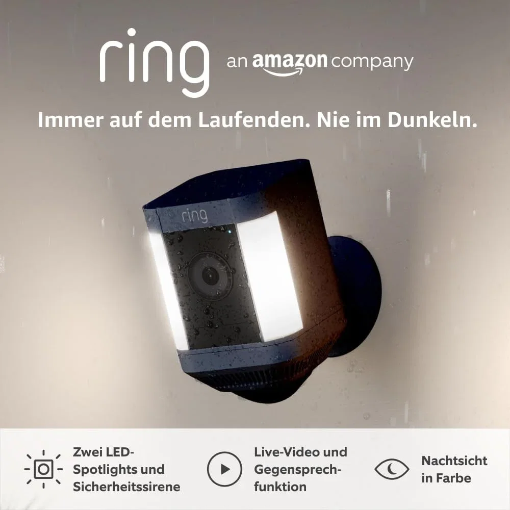Ring Spotlight Kamera Plus Akku (Spotlight Cam Plus) (Überwachungskamera aussen mit WLAN HD-Video LED-Strahler,  Nachtsicht)