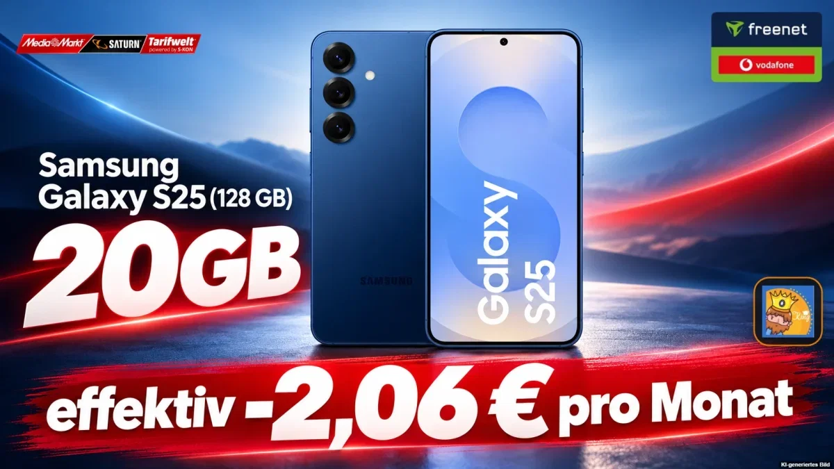 MediaMarkt Tarifwelt: Samsung Galaxy S25 (128 GB) + freenet Vodafone Doppelkartenaktion: Allnet Flat 20GB + green Data S 5G für 19,98 € / Monat + 46,94 € einmalig
