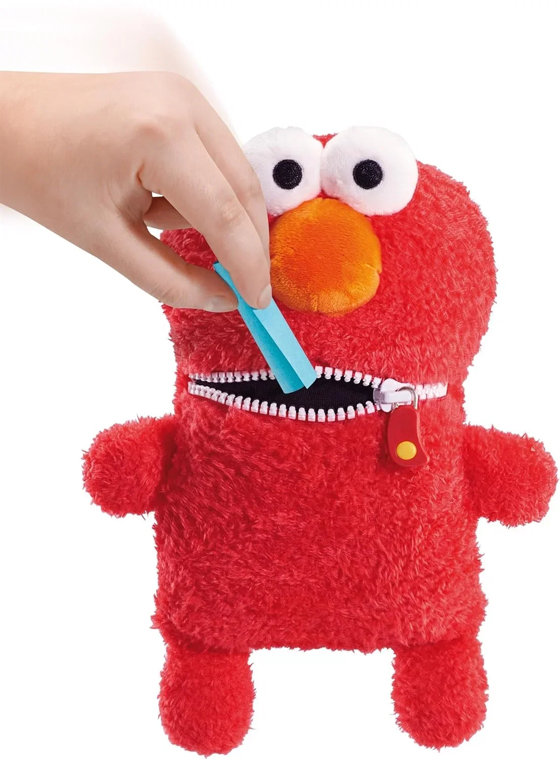 Roter Sorgenfresser Elmo aus weichem Plüsch mit Reißverschluss-Mund