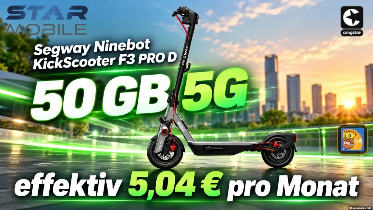 starmobile: Segway Ninebot KickScooter F3 PRO D + congstar Allnet Flat S (2026) 50 GB 5G für 20,00 € / Monat + 324,90 € einmalig