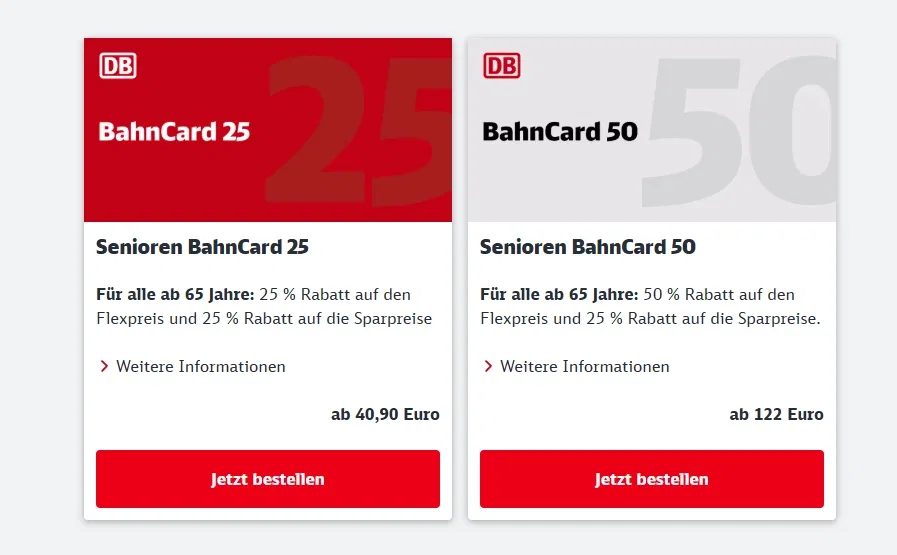 Senioren BahnCard der Deutschen Bahn für Reisende ab 65 Jahren