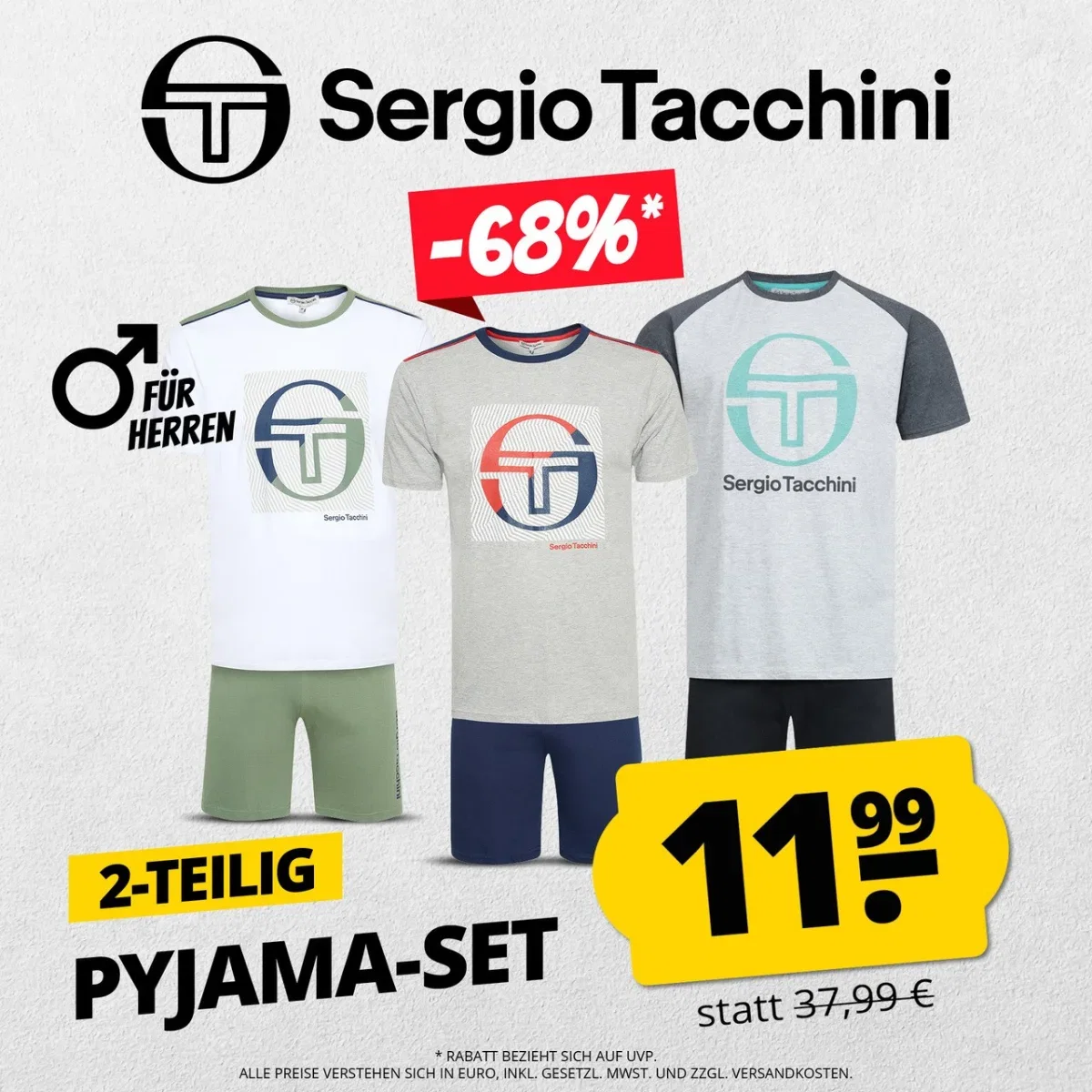 Sergio Tacchini Herren Kurzarm Pyjama Set 2-teilig (3 Farben, Gr. S bis 2XL)