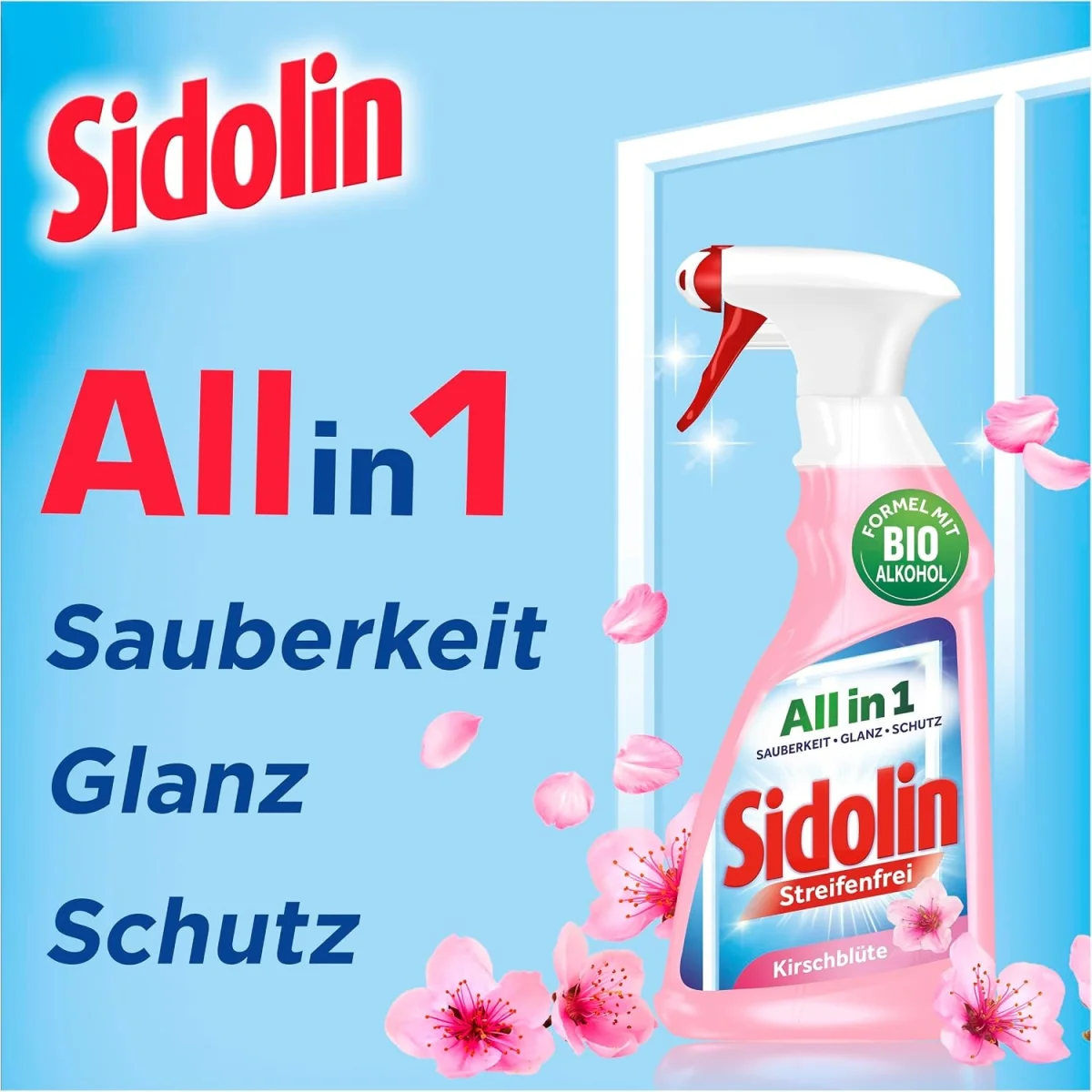 Sidolin Streifenfrei All in 1 Kirschblüte Glasreiniger Blumenduft (500ml)