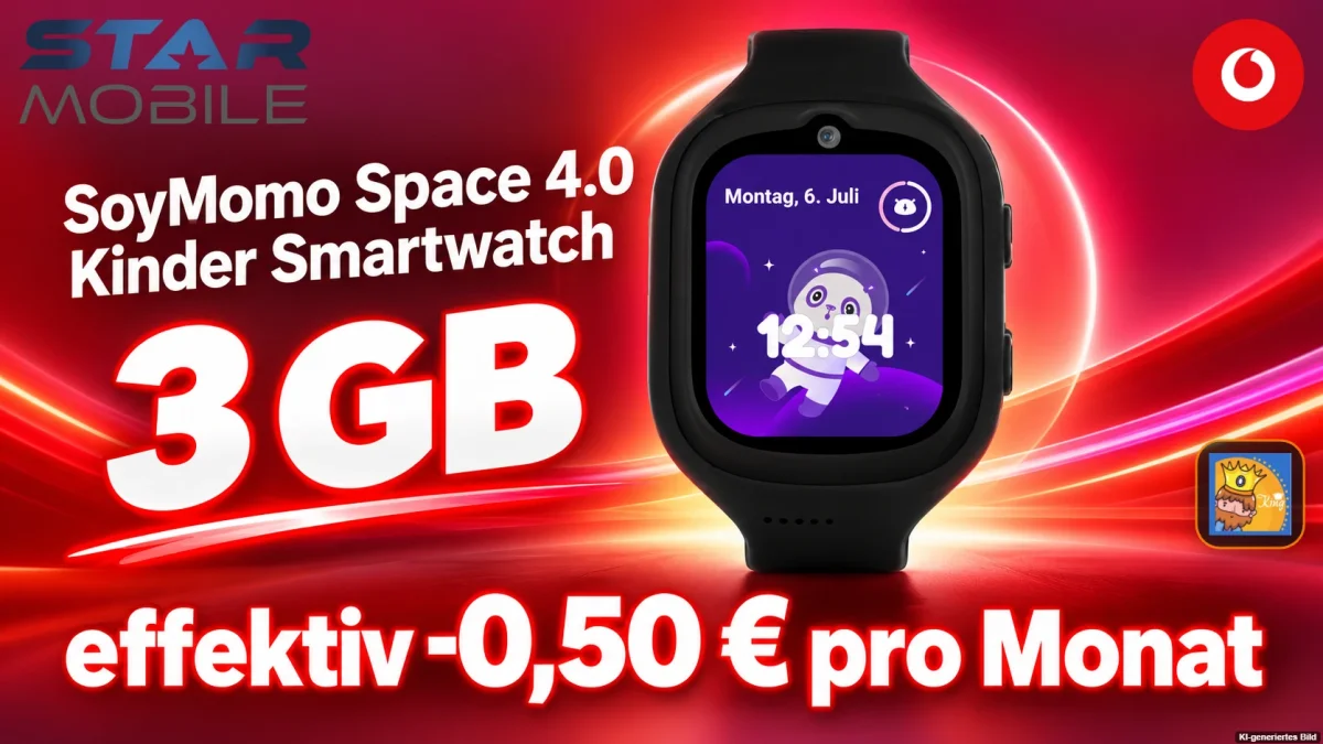 starmobile: SoyMomo Space 4.0 Kinder Smartwatch + Vodafone Smart Tech M 3 GB für 5,99 € / Monat + 9,90 € einmalig