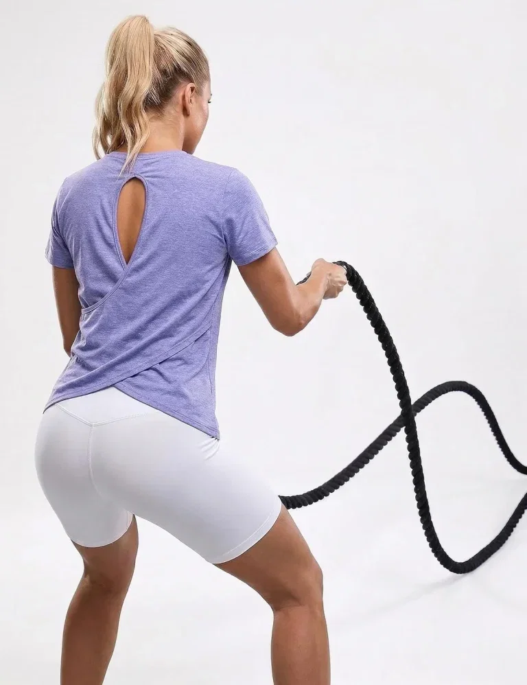 Wayleb Sportshirt Damen mit Kurzarm, Rundhals und offen gestaltetem Rücken