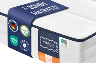 Weißer VASAGLE Matratzenbezug mit blauem Etikett, Zertifikaten und QR-Code