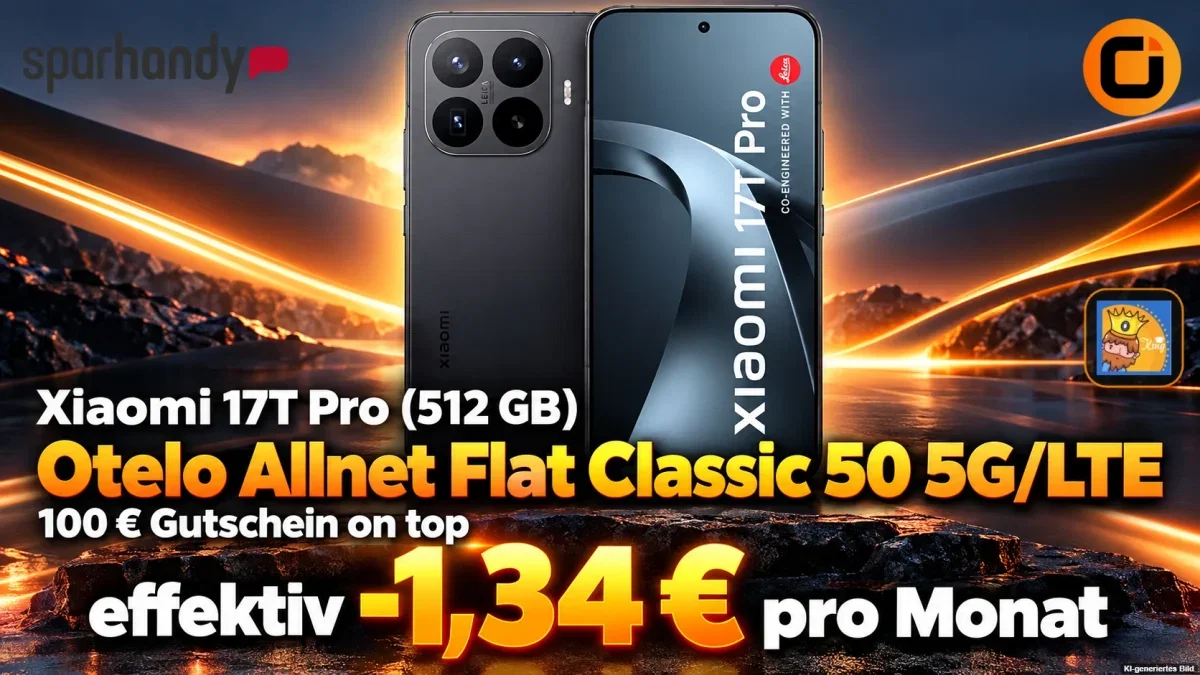 Sparhandy: Xiaomi 17T Pro (512 GB) + 100 € Gutschein on top + Otelo Allnet Flat Classic 50 5G/LTE für 19,99 € / Monat + 246,93 € einmalig