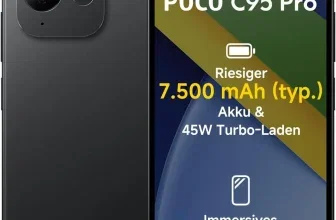 Schwarzes Poco C95 Pro Smartphone mit Dual-Kamera und Display-Ansicht