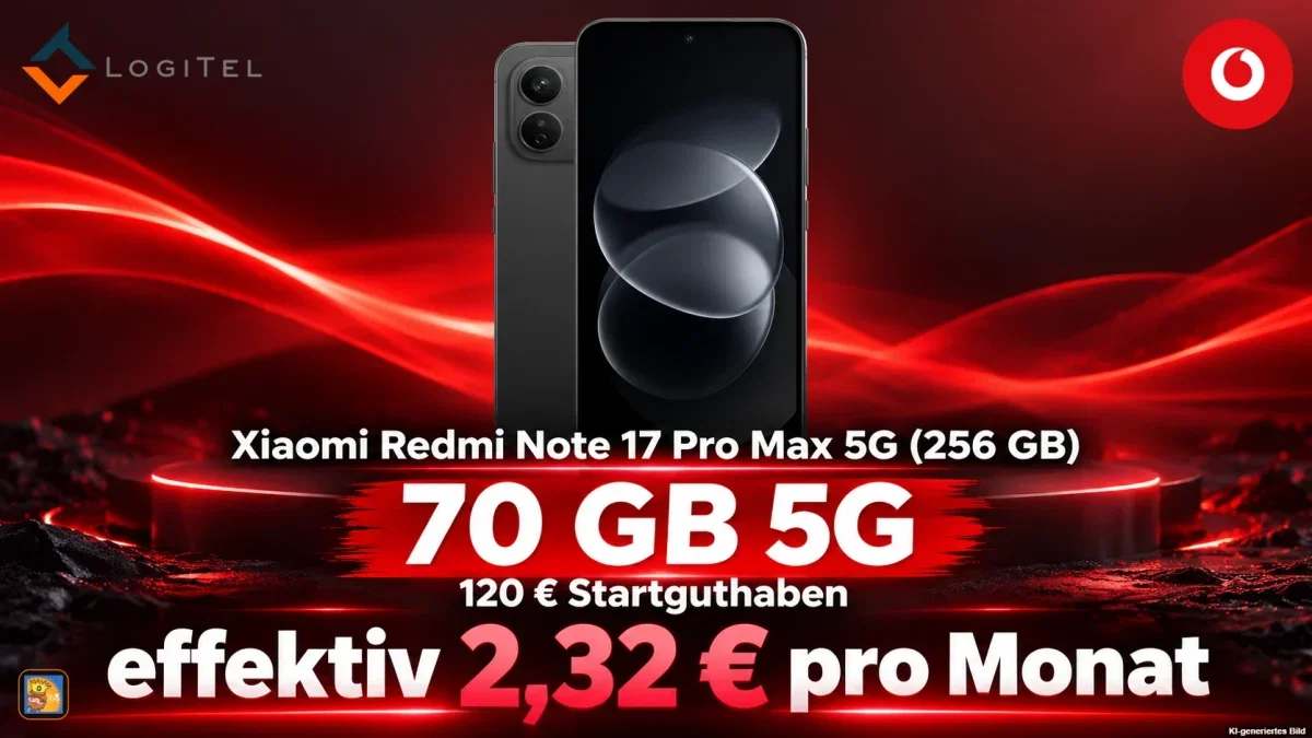 Logitel: Xiaomi Redmi Note 17 Pro Max 5G (256 GB) + 120 € Startguthaben + Vodafone Smart Lite 70 GB 5G für 24,99 € / Monat + 1,00 € einmalig