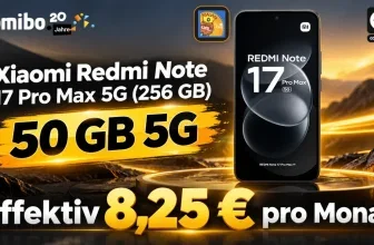 Gomibo-Werbung für Xiaomi Redmi Note 17 Pro Max 5G mit 50 GB 5G Datenvolumen und Preisangabe