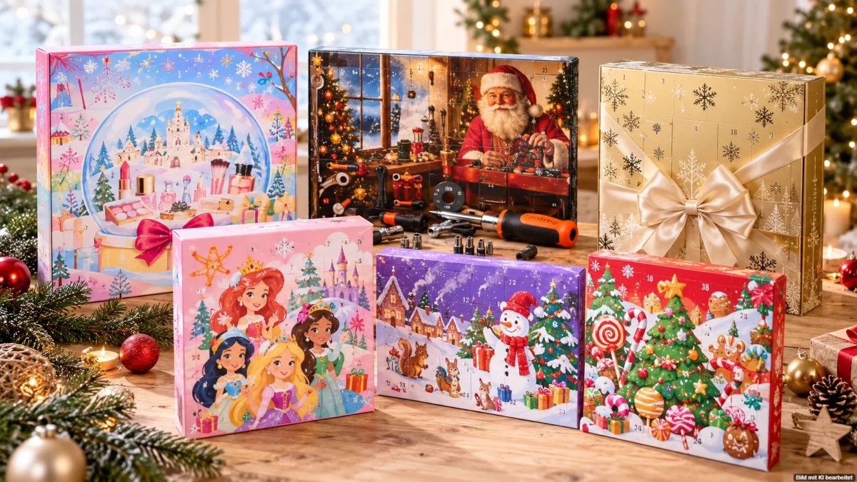 Verschiedene Action Adventskalender 2026 mit Beauty-, Werkzeug- und Schokoladenkalendern