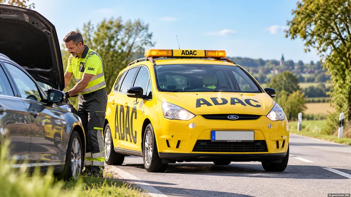 Gelbes ADAC-Pannenhilfefahrzeug auf einer Landstraße zur Beitragserhöhung 2027