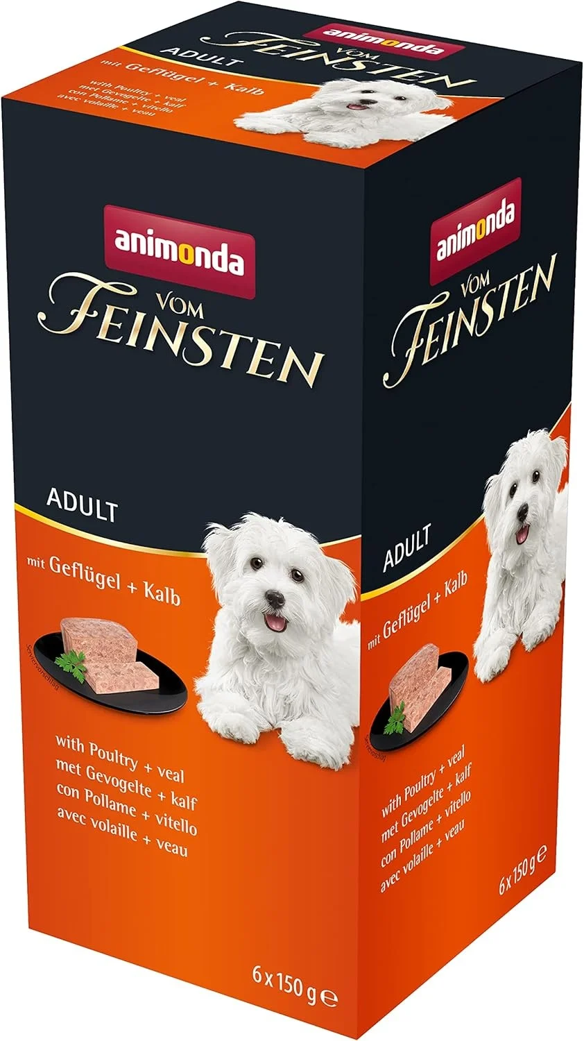 animonda vom Feinsten Hundefutter nass mit Geflügel + Kalb (6x150g getreidefreies Hundefutter ohne Zucker)