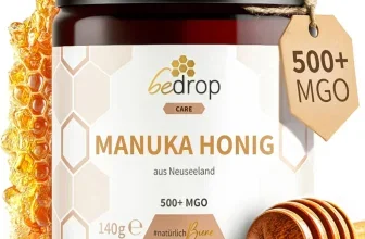 bedrop Manuka Honig 140g mit 500+ MGO Etikett, Honigstock und Honiglöffel