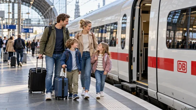 Familie mit Kindern vor einem ICE zum dauerhaften DB Familienticket