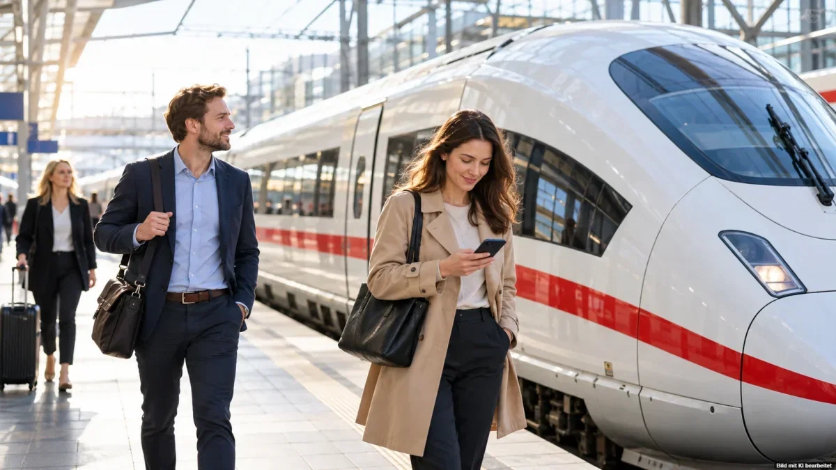ICE am Bahnsteig mit Berufspendlern – Deutsche Bahn senkt die Preise für Monatskarten