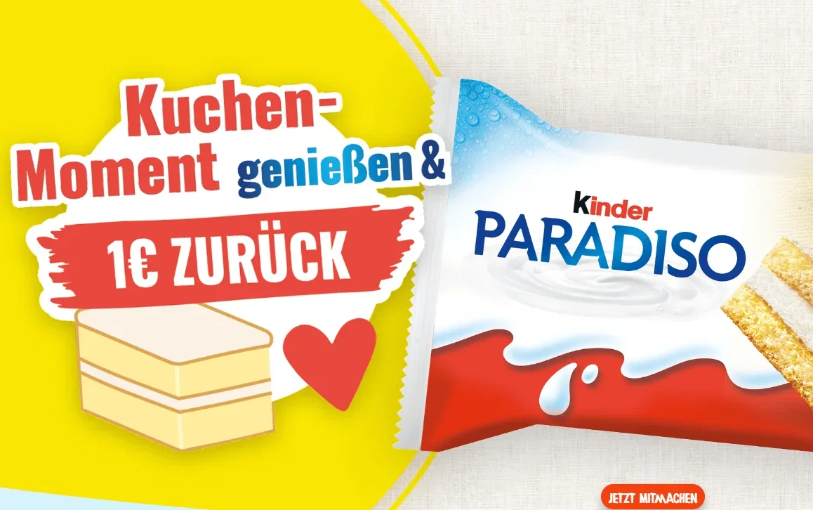 kinder Paradiso Cashback: 1 € zurück für die 4er-Packung bis 31.12.2026