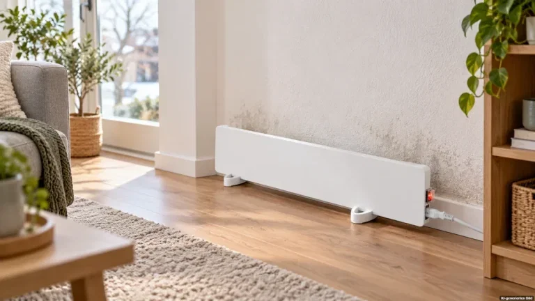 Weißer Anti-Schimmel-Wandwärmer an einer kalten Wand in einer Wohnung