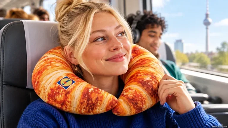 Lidl NeckCroissant, ein Nackenkissen in Form eines goldbraunen Croissants