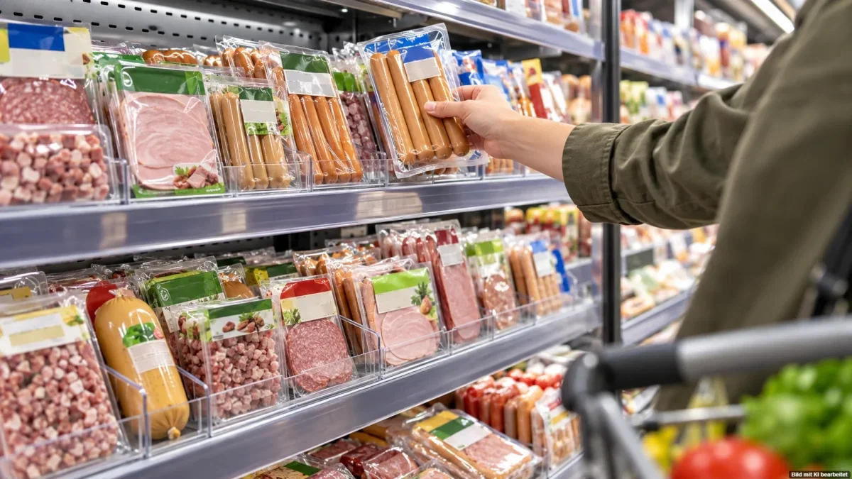 Kühlregal mit Wurst- und Schinkenprodukten zur NORMA Preissenkung