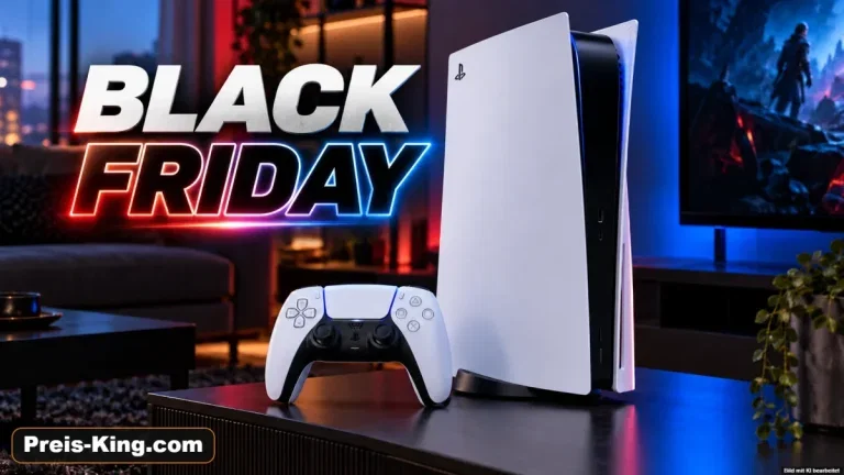 Weiße PlayStation 5 Slim mit DualSense-Controller in einem modernen Gaming-Wohnzimmer