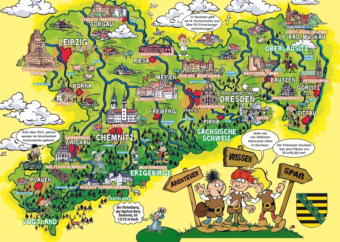 Gratis MOSAIK Sachsenkarte: A3-Poster mit den Abrafaxen für 0 € bestellen (Nur Sachsen)