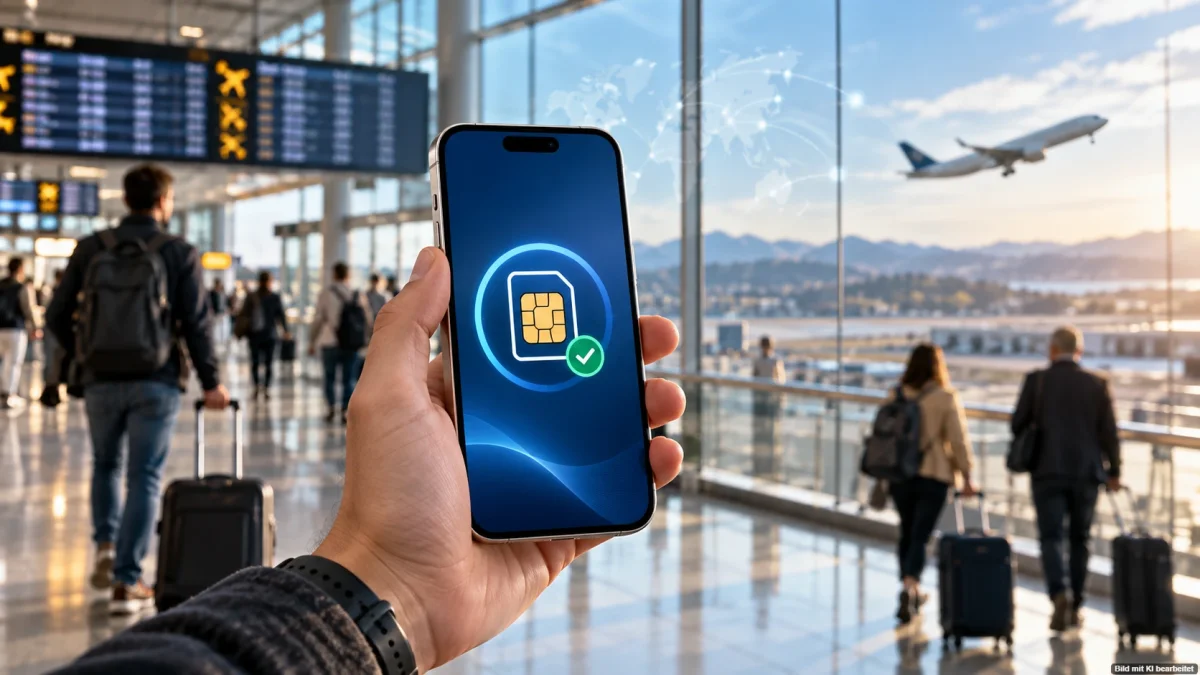 Smartphone mit eSIM für den geplanten Simsalasim Mobilfunktarif mit Nutzung in rund 100 Ländern