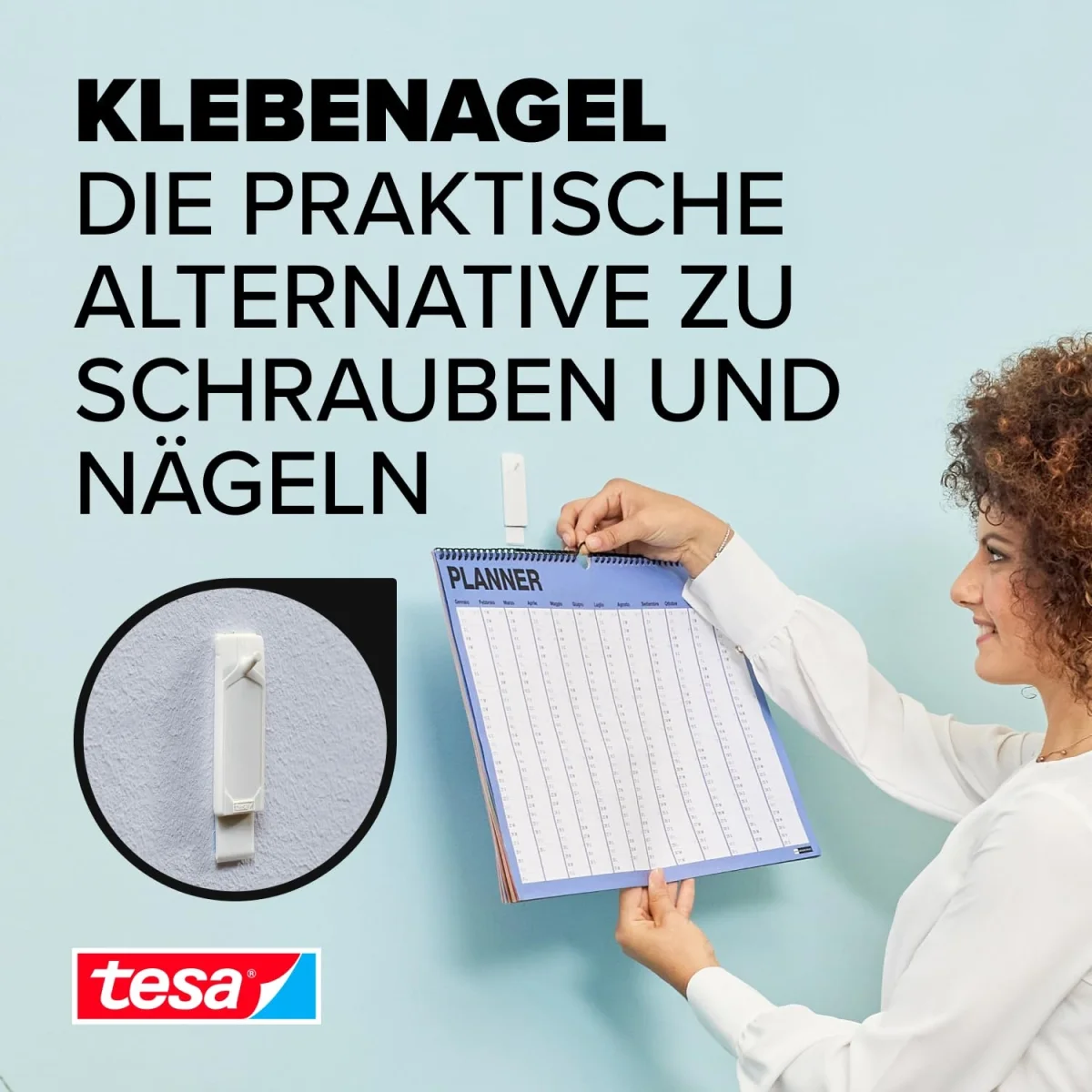 Selbstklebende tesa Wandnägel für Bilderrahmen und Dekorationen auf Tapeten und Putz