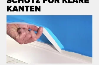 Hand entfernt blaues tesa Malerband von einer weißen Kante an einer blauen Wand