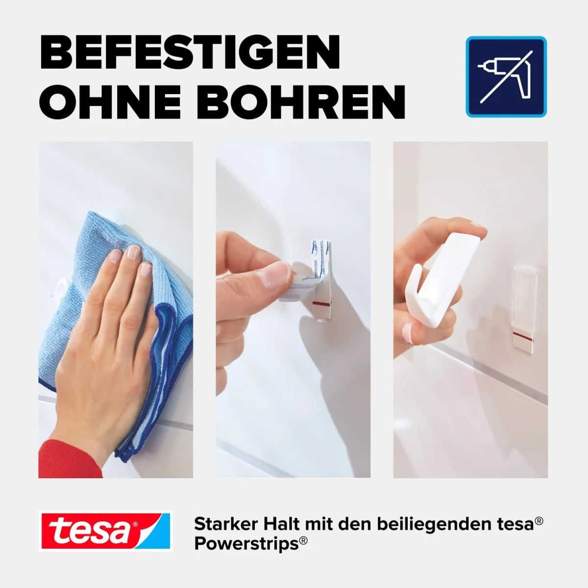 tesa Powerstrips Haken Large ECKIG - Weiß - Halteleistung