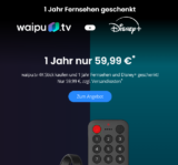 12 Monate waipu.tv (mit Pay-TV) mit 300 Sendern + 4K Stick + 12 Monate Disney+ für einmalig 59,99€ (statt 249€)