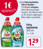 Rossmann: 2x Fairy 450ml Geschirrspülmittel für 1,42€