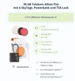 SkyTag Bundle (4er SkyTag + Powerbank + SkyTag TSA-Zahlenschloss)  mit 30 GB Telekom 5G Allnet Flat für 11,99€ mtl