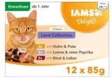 Iams Delights Land Collection Katzenfutter Nass – Multipack mit Fleisch Sorten (Lamm, Rind, Huhn & Pute) in Sauce, Nassfutter für Katzen ab 1 Jahr, 12 x 85g ab 4,32 € inkl. Prime-Versand (statt 8,68 €)