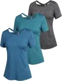 ADOME Damen Kurzarm Sport T-Shirt 3er Pack (5 Farbkombinationen, Gr. S bis Gr. XXL) für 22,39 € inkl. Prime-Versand