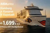 AIDAprima Kreuzfahrt: 29 Tage von Hamburg➡️ Kanaren ➡️ Kapstadt ab 1.699€ p.P. (inklusive 400€ Bordguthaben)