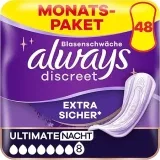 Always Discreet Inkontinenz-Einlagen Ultimate Nacht Monatspaket bei Blasenschwäche (3x 48 Einlagen (3x 4 Packungen x 12 Stück)) ab 40,44 € inkl. Versand (statt 71,10 €)