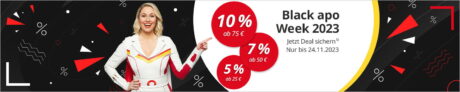 Apodiscounter Black Apo Week: Bis zu 10 % Rabatt auf rezeptfreie Produkte (25 € bis 75 € MBW)