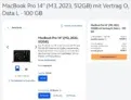 Apple MacBook 14“ M3 2003 (512 GB) + O2 Data L 100GB+ 5G für 104,99 € / Monat + 45,98 € einmalig