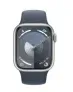 Apple Watch Series 9 (GPS) 41mm Aluminiumgehäuse silber, Sportband sturmblau, S/M für 299,00 € inkl. Versand (statt 385,95 €)