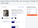 Apple iPhone 15 Pro Max + o2 Mobile M mit 25 GB+ 5G für 84,99 € / Monat + 45,98 € einmalig