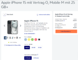 Apple iPhone 15 + o2 Mobile M mit 25 GB+ 5G für 64,99 € / Monat + 45,98 € einmalig